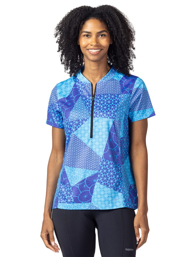 Terry Actif Bike Jersey in Quiltawhirl Blue Colorway